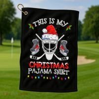 This Is My Christmas Pajama Funny Ice hockey Christmas Golf Towel thumb 1