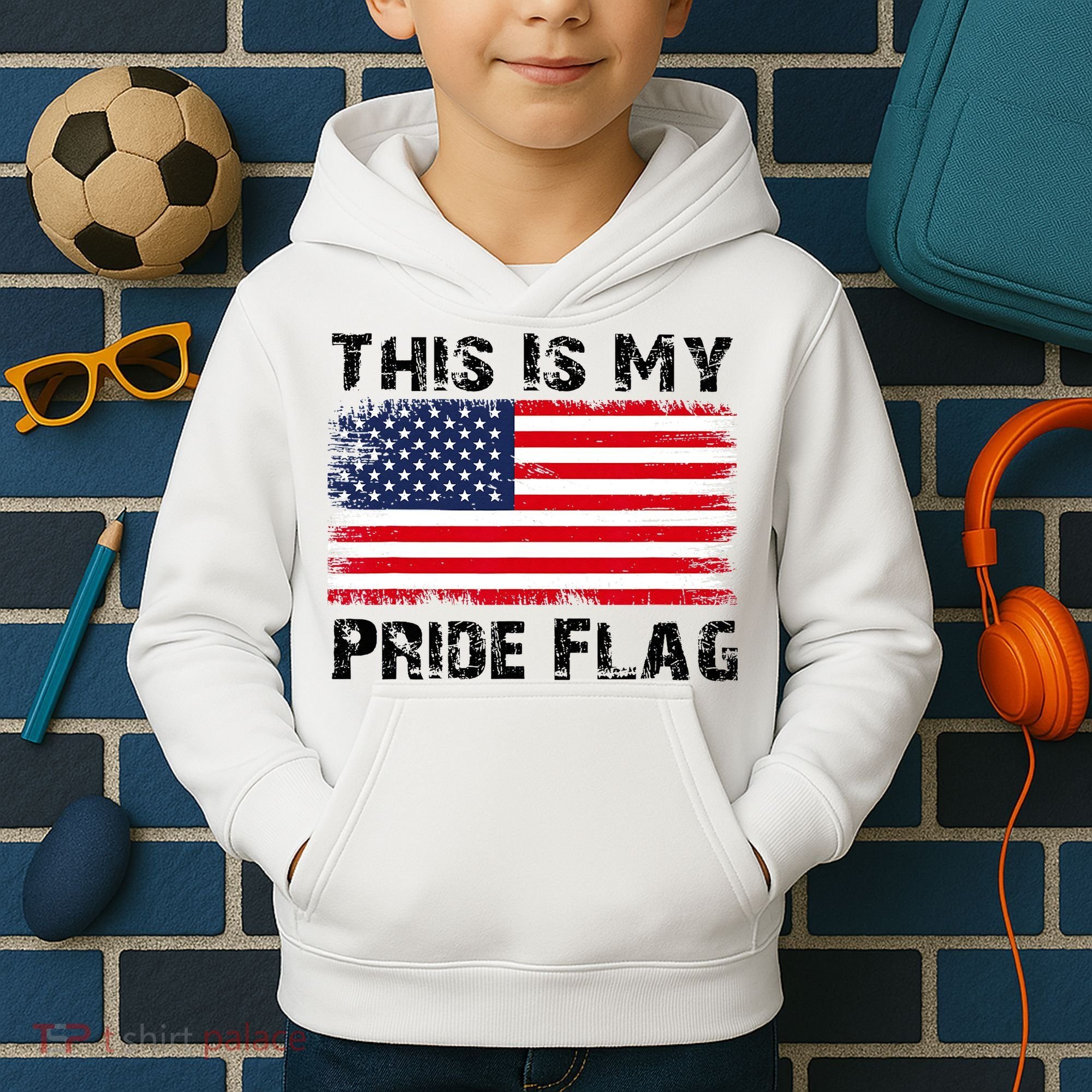 This Is My Pride Flag USA Patriotic American Kids Hoodie