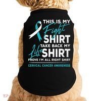 This Is My Fight Cervical Cancer Awareness White Teal Ribbon Doggie Tank thumb 0