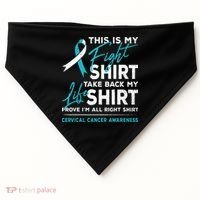 This Is My Fight Cervical Cancer Awareness White Teal Ribbon USA-Made Doggie Bandana thumb 0