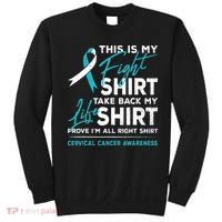 This Is My Fight Cervical Cancer Awareness White Teal Ribbon Sweatshirt thumb 0