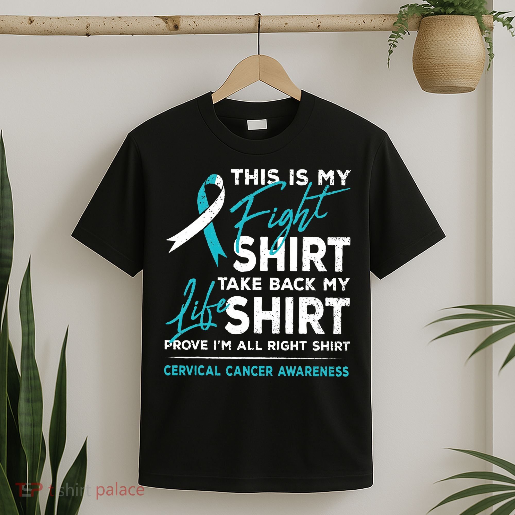 This Is My Fight Cervical Cancer Awareness White Teal Ribbon T-Shirt