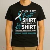 This Is My Fight Cervical Cancer Awareness White Teal Ribbon T-Shirt thumb 3