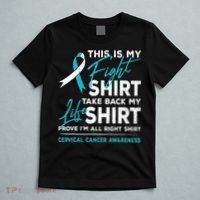 This Is My Fight Cervical Cancer Awareness White Teal Ribbon T-Shirt thumb 5