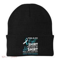 This Is My Fight Cervical Cancer Awareness White Teal Ribbon Beanie thumb 0