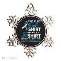 This Is My Fight Cervical Cancer Awareness White Teal Ribbon Ornament thumb 0
