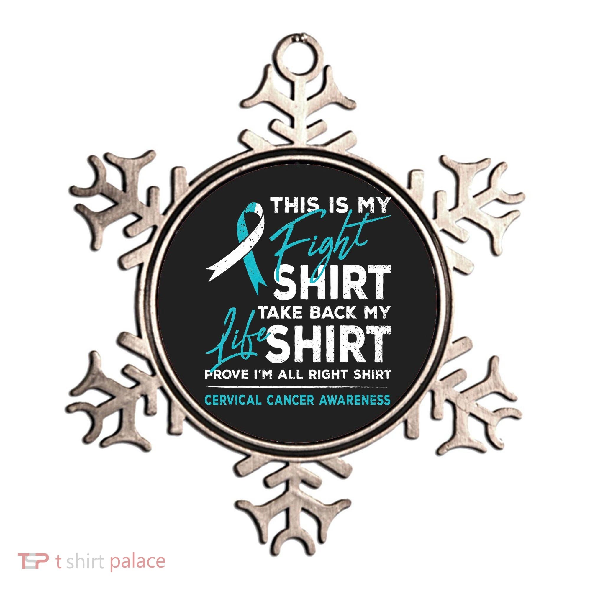 This Is My Fight Cervical Cancer Awareness White Teal Ribbon Ornament