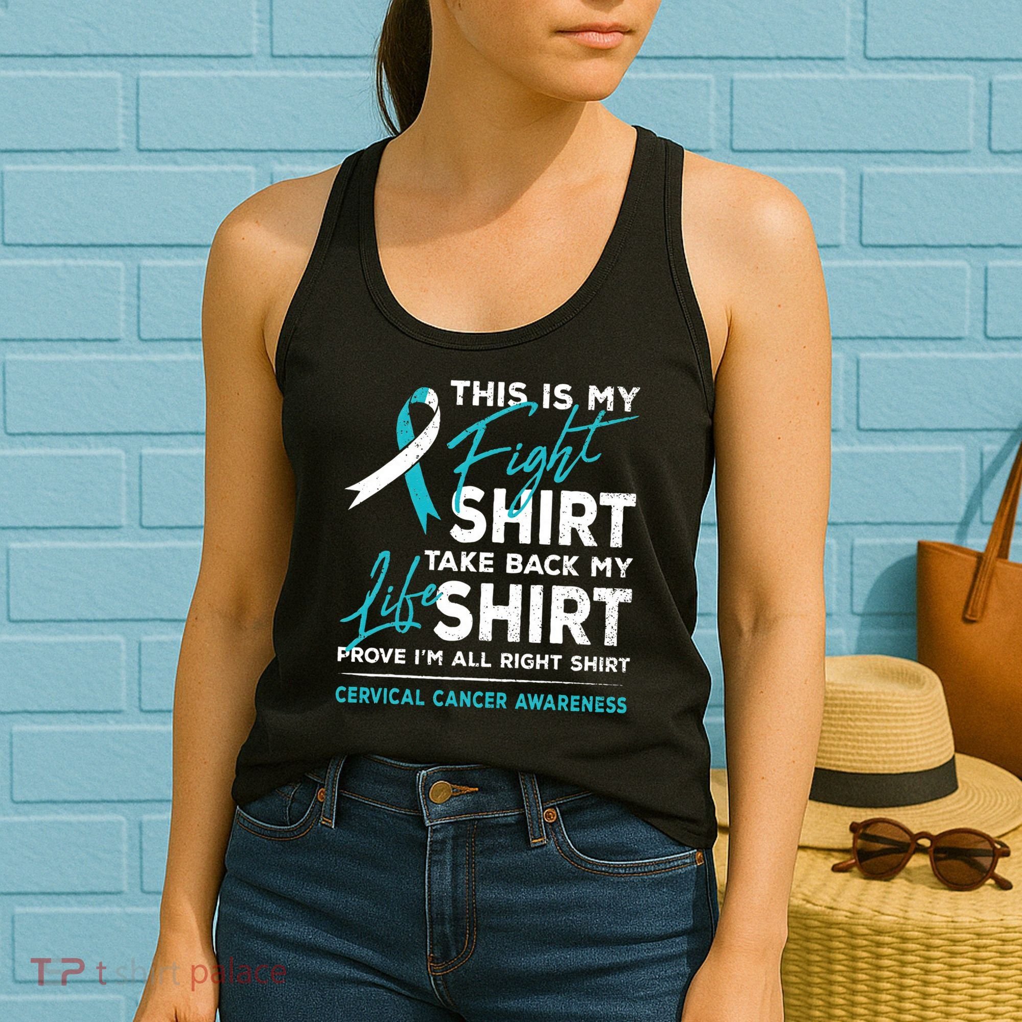 This Is My Fight Cervical Cancer Awareness White Teal Ribbon Women's Tank Top