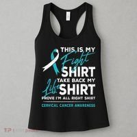 This Is My Fight Cervical Cancer Awareness White Teal Ribbon Women's Tank Top thumb 3