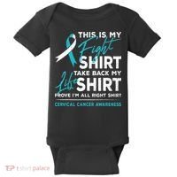 This Is My Fight Cervical Cancer Awareness White Teal Ribbon Baby Bodysuit thumb 0