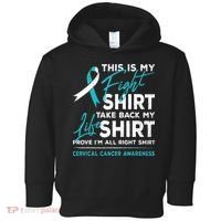 This Is My Fight Cervical Cancer Awareness White Teal Ribbon Toddler Hoodie thumb 0