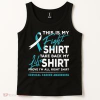 This Is My Fight Cervical Cancer Awareness White Teal Ribbon Tank Top thumb 2