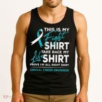 This Is My Fight Cervical Cancer Awareness White Teal Ribbon Tank Top thumb 3