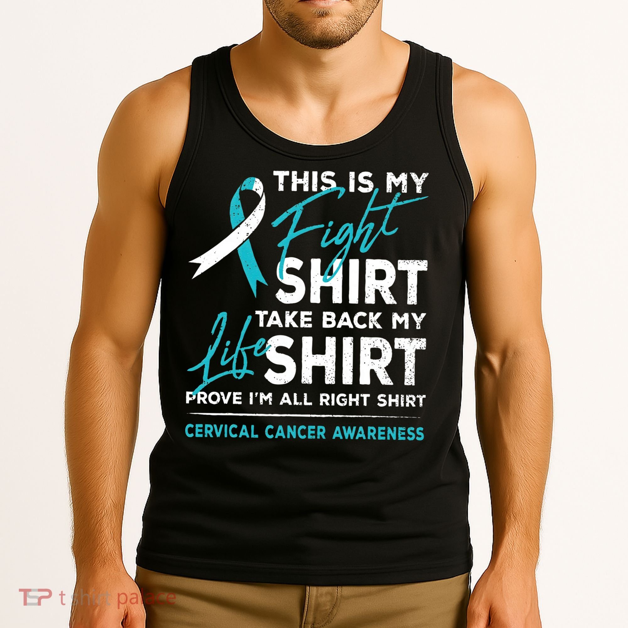 This Is My Fight Cervical Cancer Awareness White Teal Ribbon Tank Top