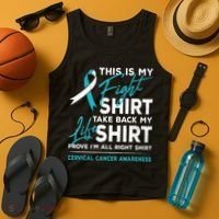 This Is My Fight Cervical Cancer Awareness White Teal Ribbon Tank Top thumb 4