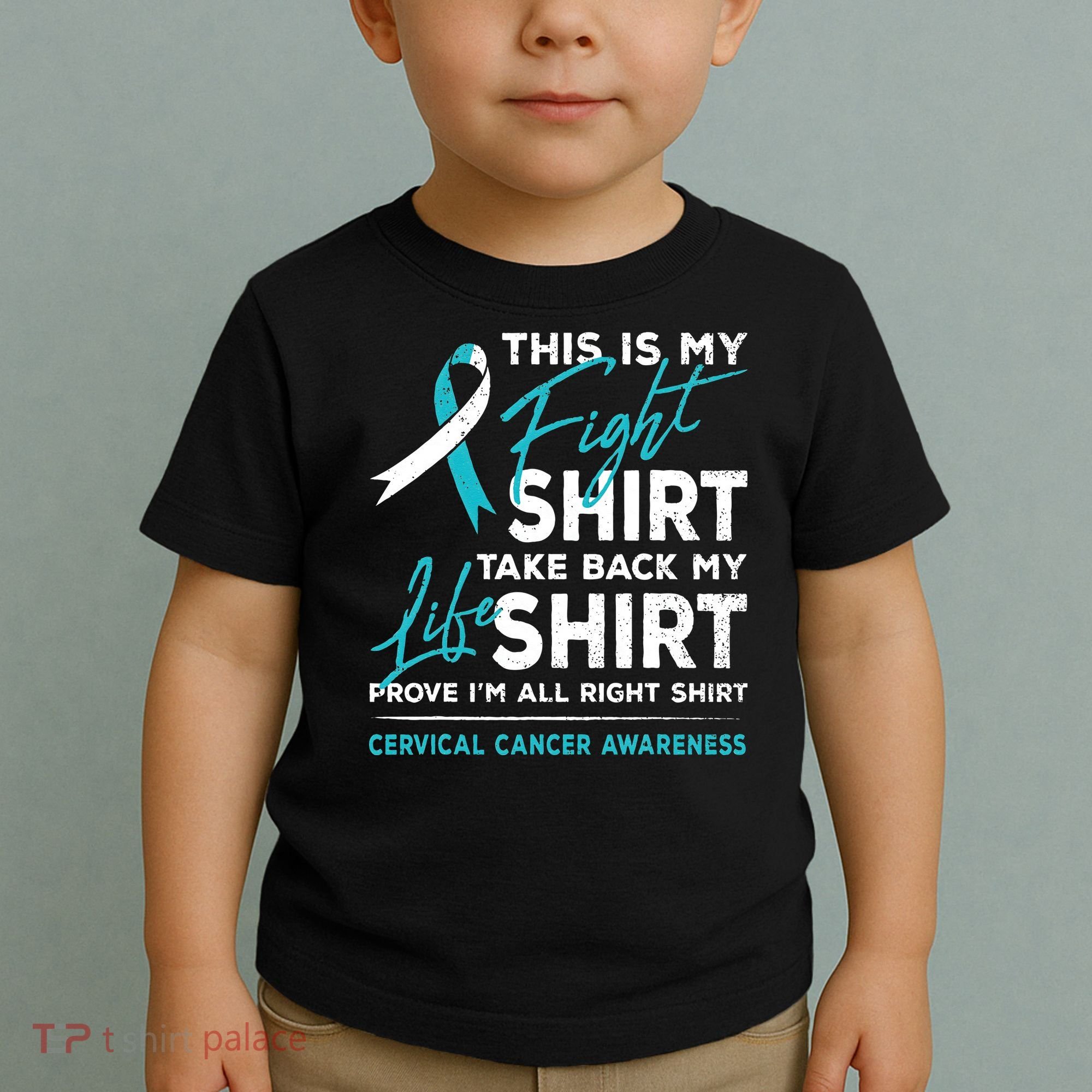 This Is My Fight Cervical Cancer Awareness White Teal Ribbon Toddler T-Shirt