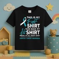 This Is My Fight Cervical Cancer Awareness White Teal Ribbon Toddler T-Shirt thumb 3