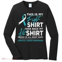 This Is My Fight Cervical Cancer Awareness White Teal Ribbon Women's Long Sleeve Shirt thumb 0