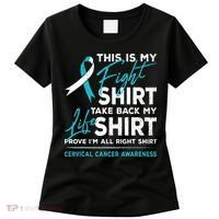 This Is My Fight Cervical Cancer Awareness White Teal Ribbon Women's T-Shirt thumb 0