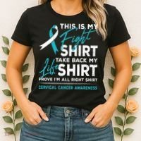 This Is My Fight Cervical Cancer Awareness White Teal Ribbon Women's T-Shirt thumb 2