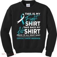 This Is My Fight Cervical Cancer Awareness White Teal Ribbon Kids Sweatshirt thumb 0