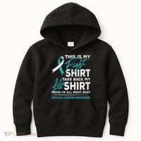 This Is My Fight Cervical Cancer Awareness White Teal Ribbon Kids Hoodie thumb 0