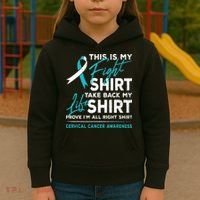 This Is My Fight Cervical Cancer Awareness White Teal Ribbon Kids Hoodie thumb 3