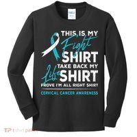 This Is My Fight Cervical Cancer Awareness White Teal Ribbon Kids Long Sleeve Shirt thumb 0