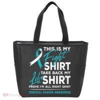 This Is My Fight Cervical Cancer Awareness White Teal Ribbon Tote Bag thumb 0