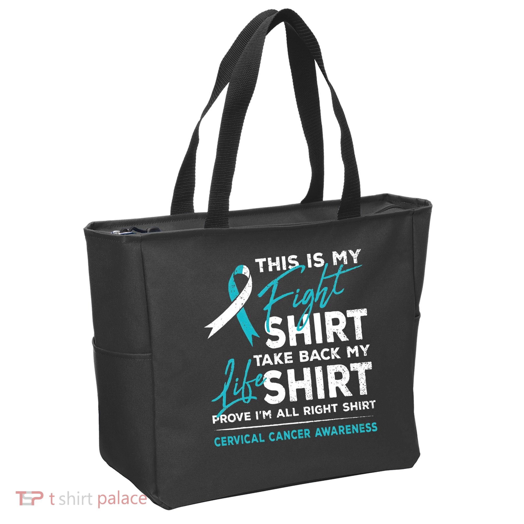 This Is My Fight Cervical Cancer Awareness White Teal Ribbon Tote Bag