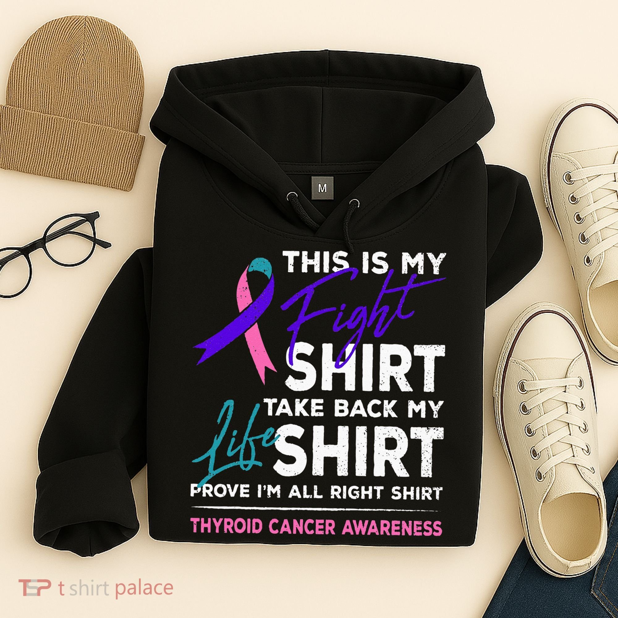 This Is My Fight Thyroid Cancer Awareness Ribbon Gift Hoodie