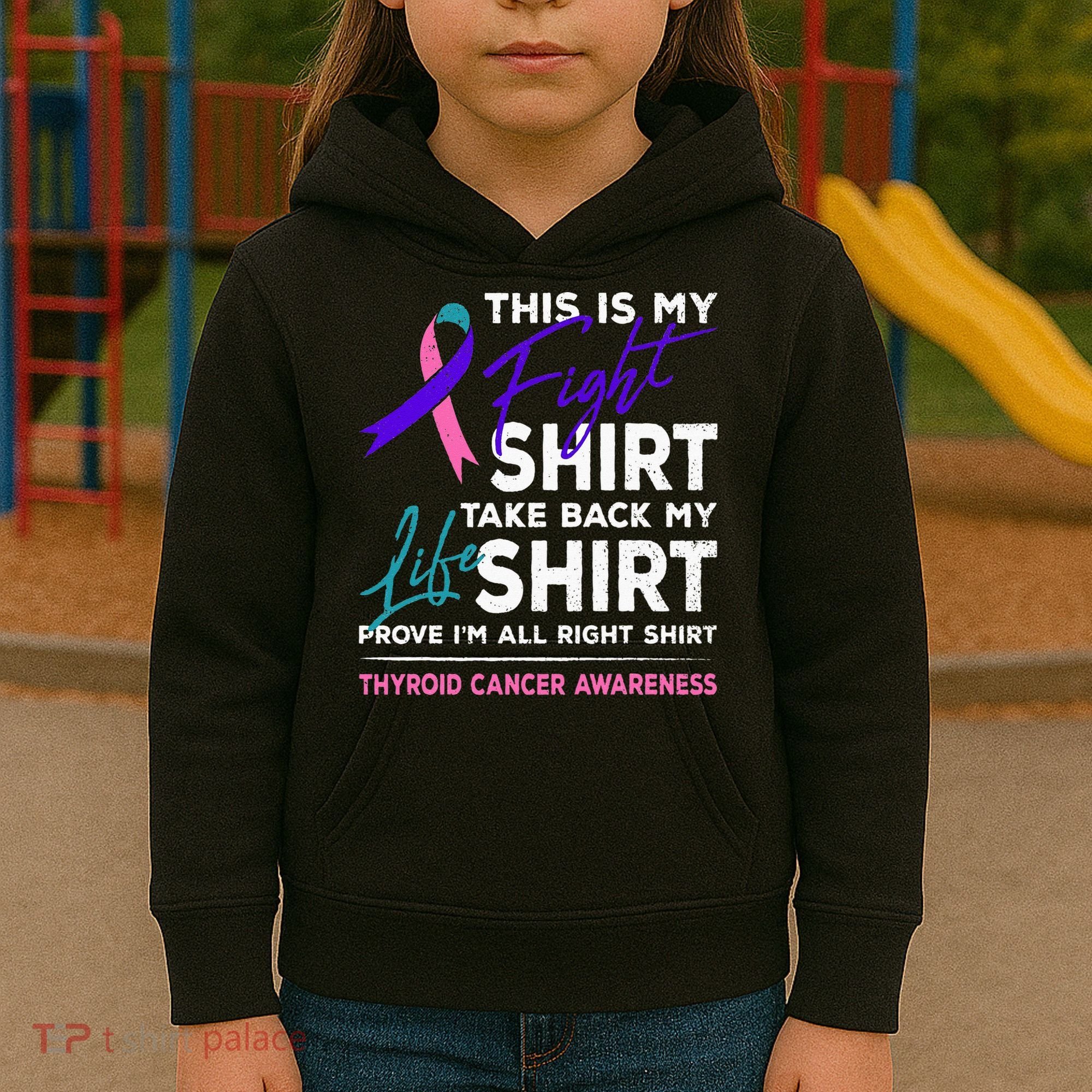 This Is My Fight Thyroid Cancer Awareness Ribbon Gift Kids Hoodie