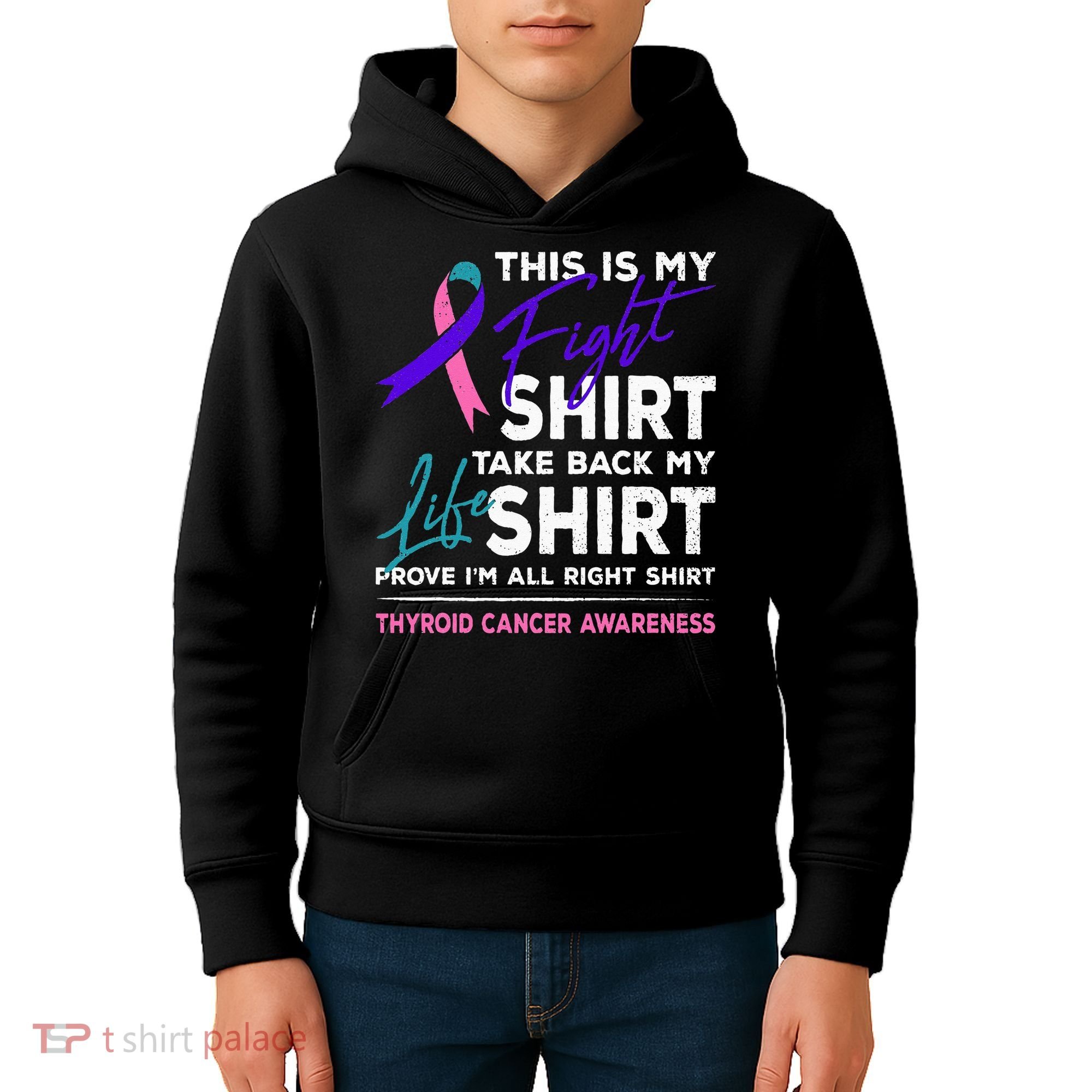 This Is My Fight Thyroid Cancer Awareness Ribbon Gift Kids Hoodie