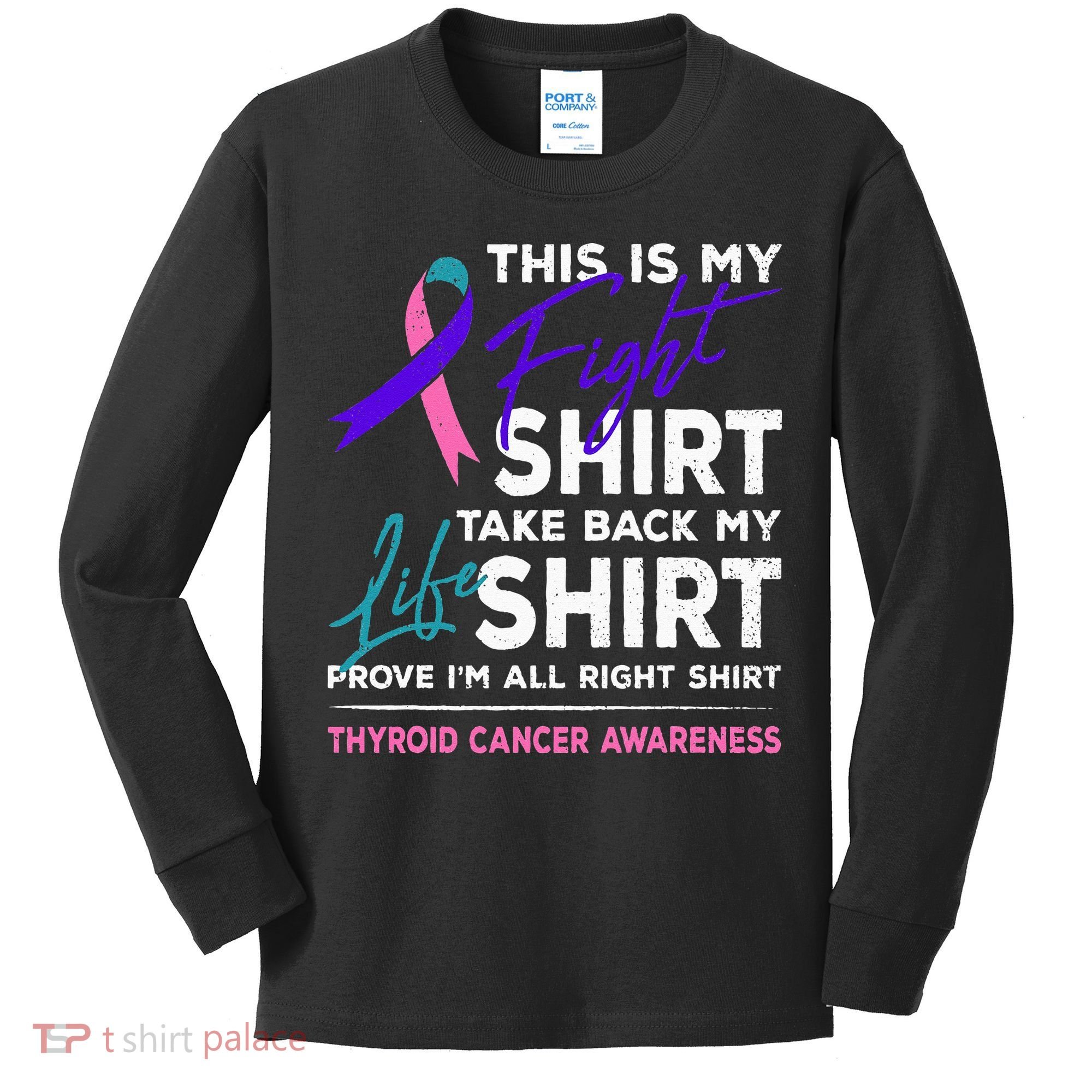 This Is My Fight Thyroid Cancer Awareness Ribbon Gift Kids Long Sleeve Shirt