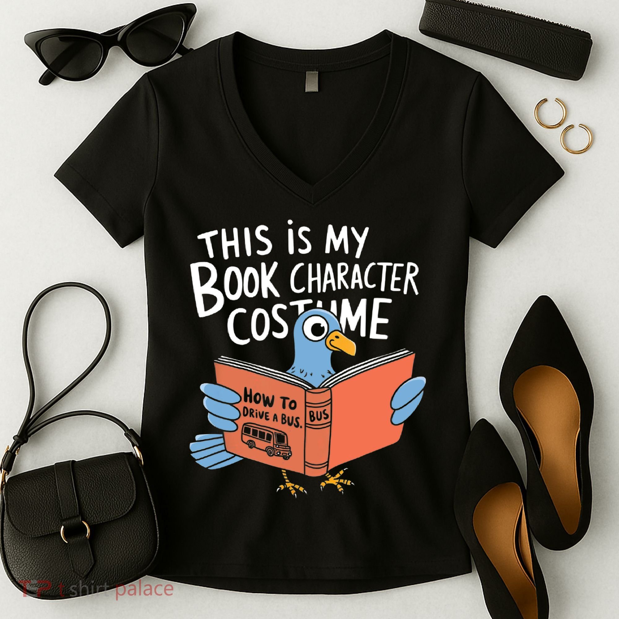 This Is My Book Character Costume Funny Pigeon Reading  Women's V-Neck T-Shirt