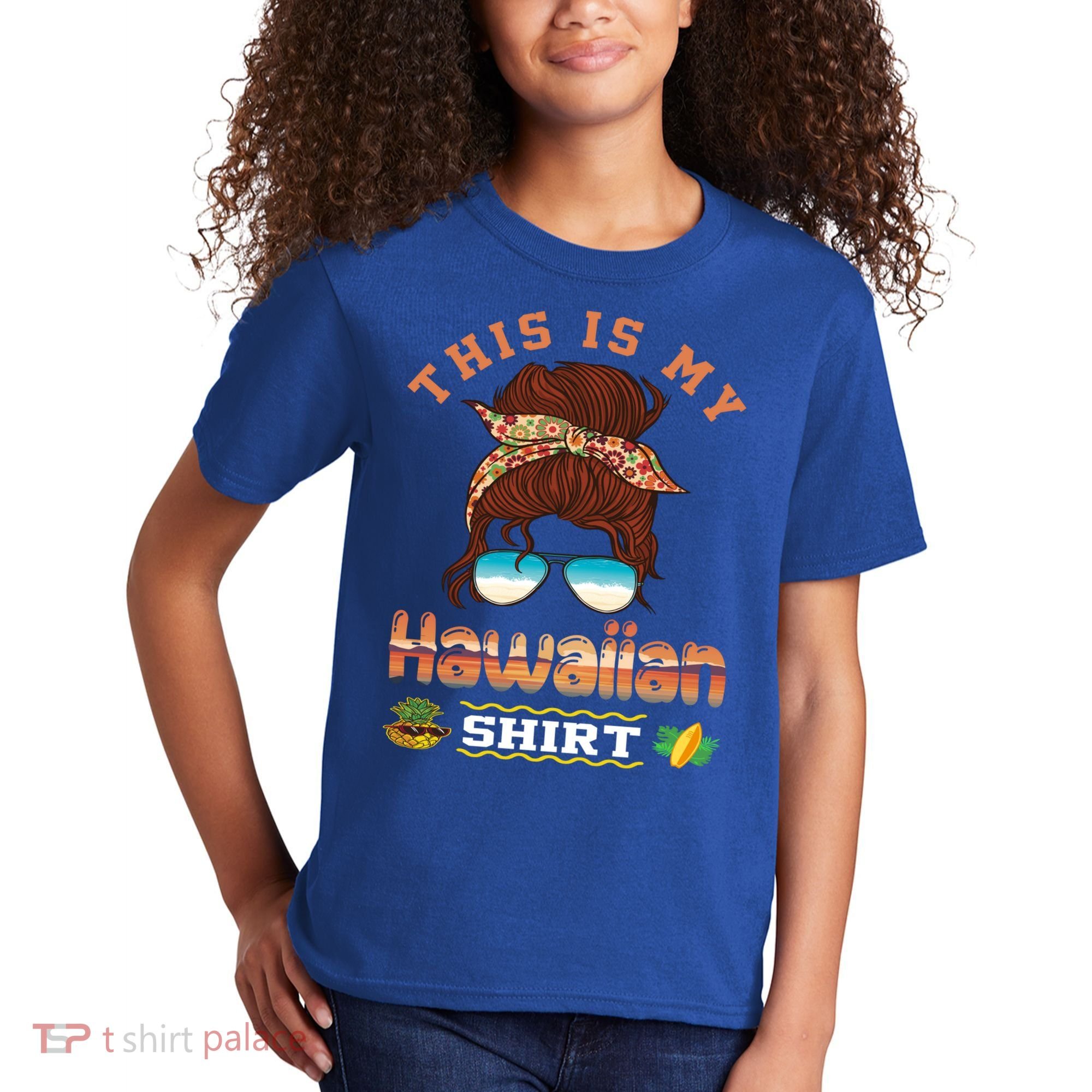 This Is My Hawaiian Gift Luau Aloha Pineapple Messy Bun Funny Gift Kids T-Shirt