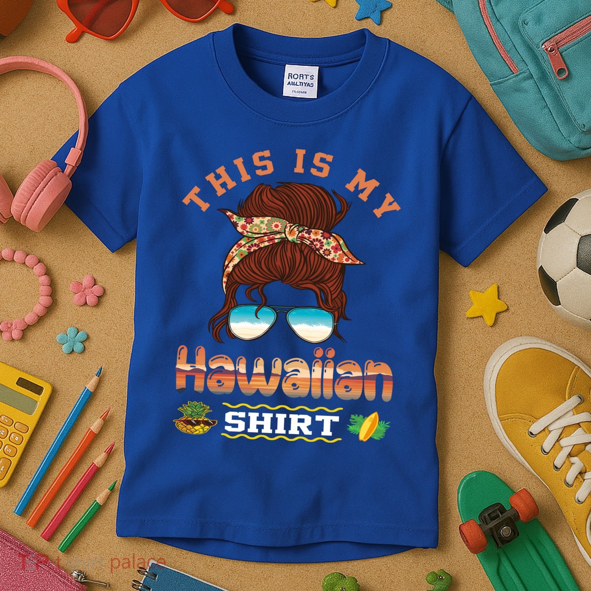 This Is My Hawaiian Gift Luau Aloha Pineapple Messy Bun Funny Gift Kids T-Shirt