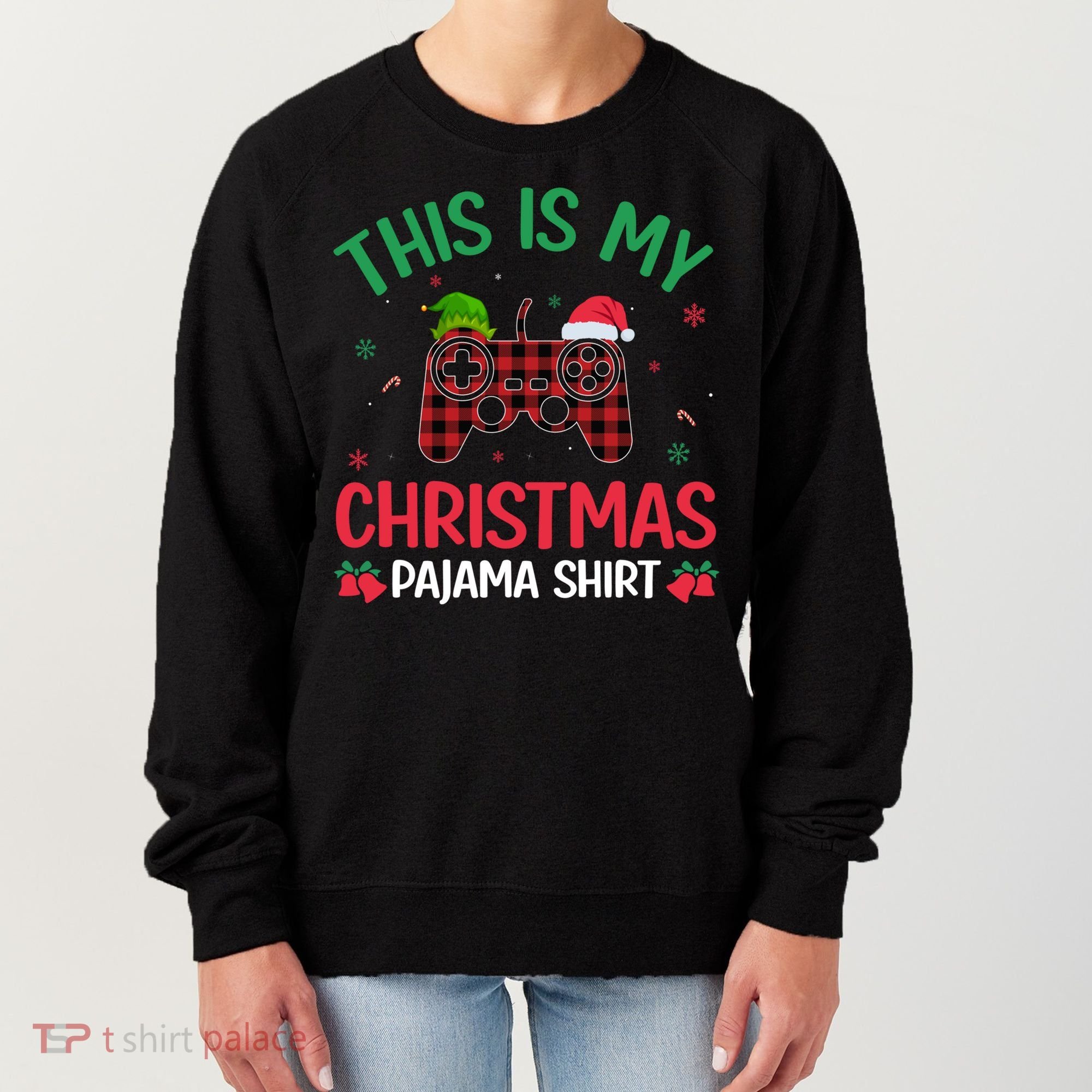 This Is My Christmas Pajama Santa Hat Gamer Video Game Xmas Gift Women's Sweatshirt