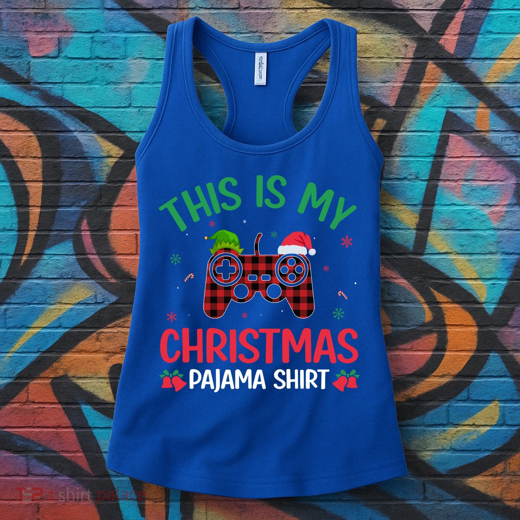 This Is My Christmas Pajama Santa Hat Gamer Video Game Xmas Gift Women's Tank Top