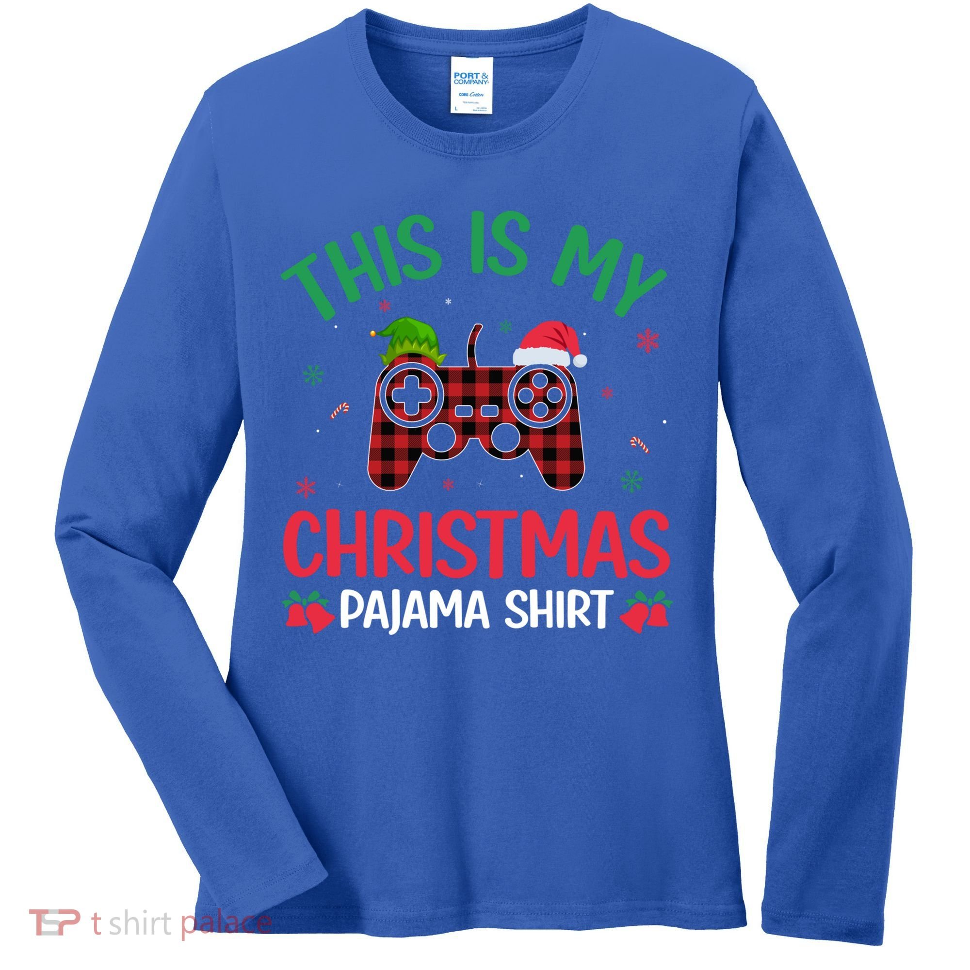 This Is My Christmas Pajama Santa Hat Gamer Video Game Xmas Gift Women's Long Sleeve Shirt