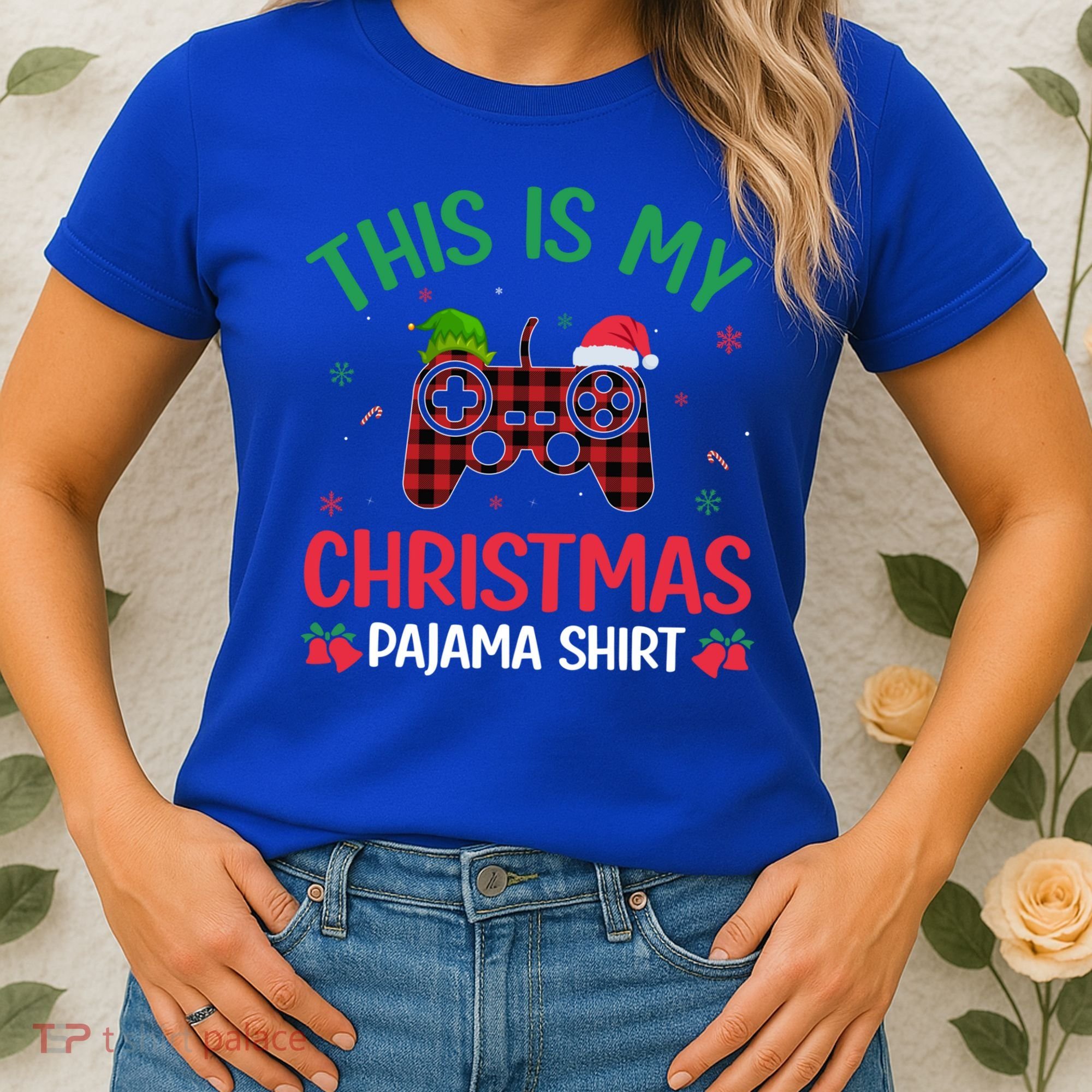 This Is My Christmas Pajama Santa Hat Gamer Video Game Xmas Gift Women's T-Shirt