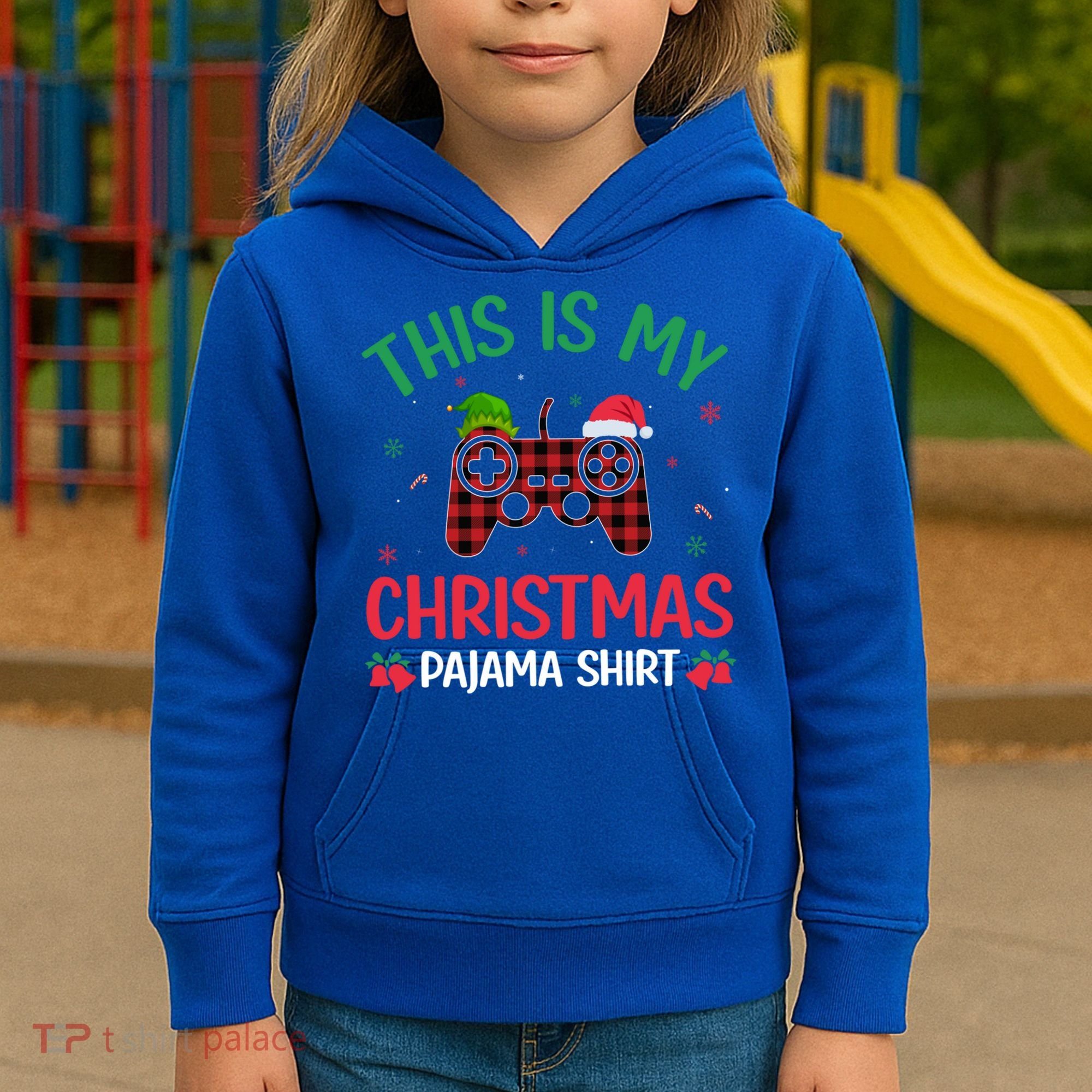 This Is My Christmas Pajama Santa Hat Gamer Video Game Xmas Gift Kids Hoodie