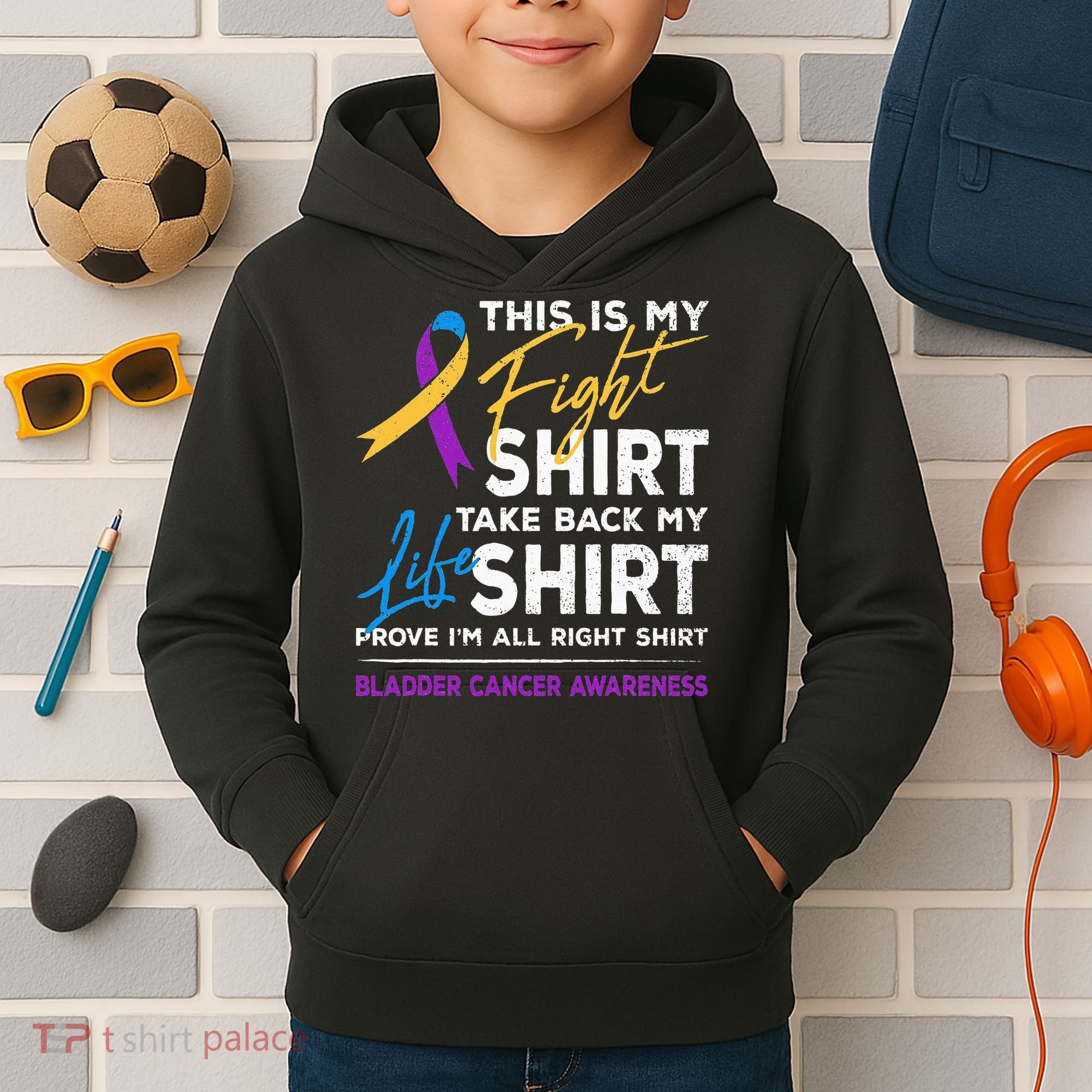 This Is My Fight Bladder Cancer Awareness Month Ribbon Kids Hoodie