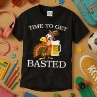 Time To Get Basted Funny Thanksgiving  Kids T-Shirt thumb 3