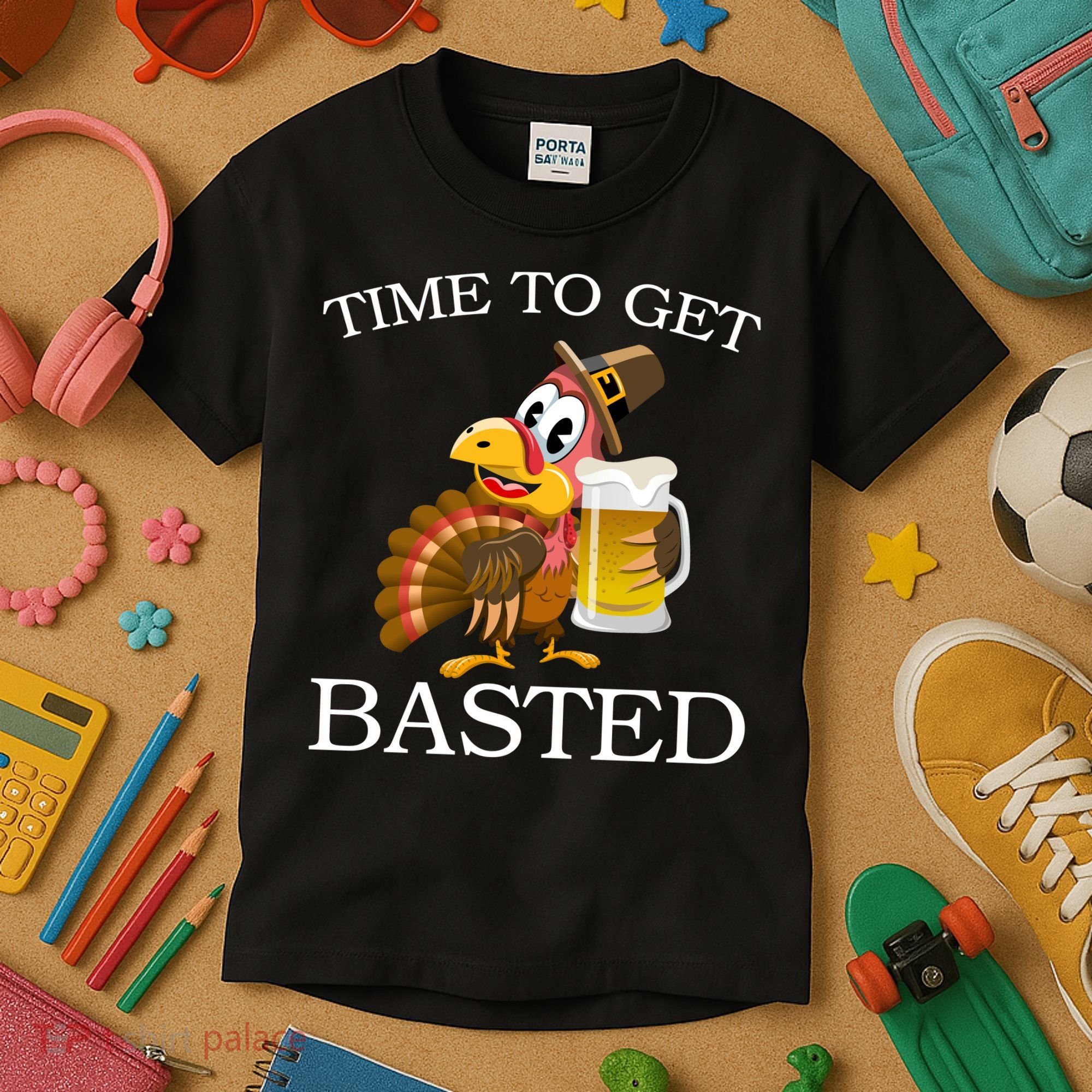 Time To Get Basted Funny Thanksgiving  Kids T-Shirt