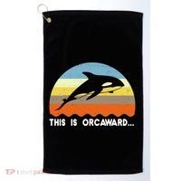This Is Orcaward Funny Awkward Whale Sunset Golf Towel thumb 0