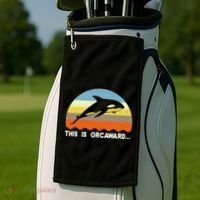 This Is Orcaward Funny Awkward Whale Sunset Golf Towel thumb 2