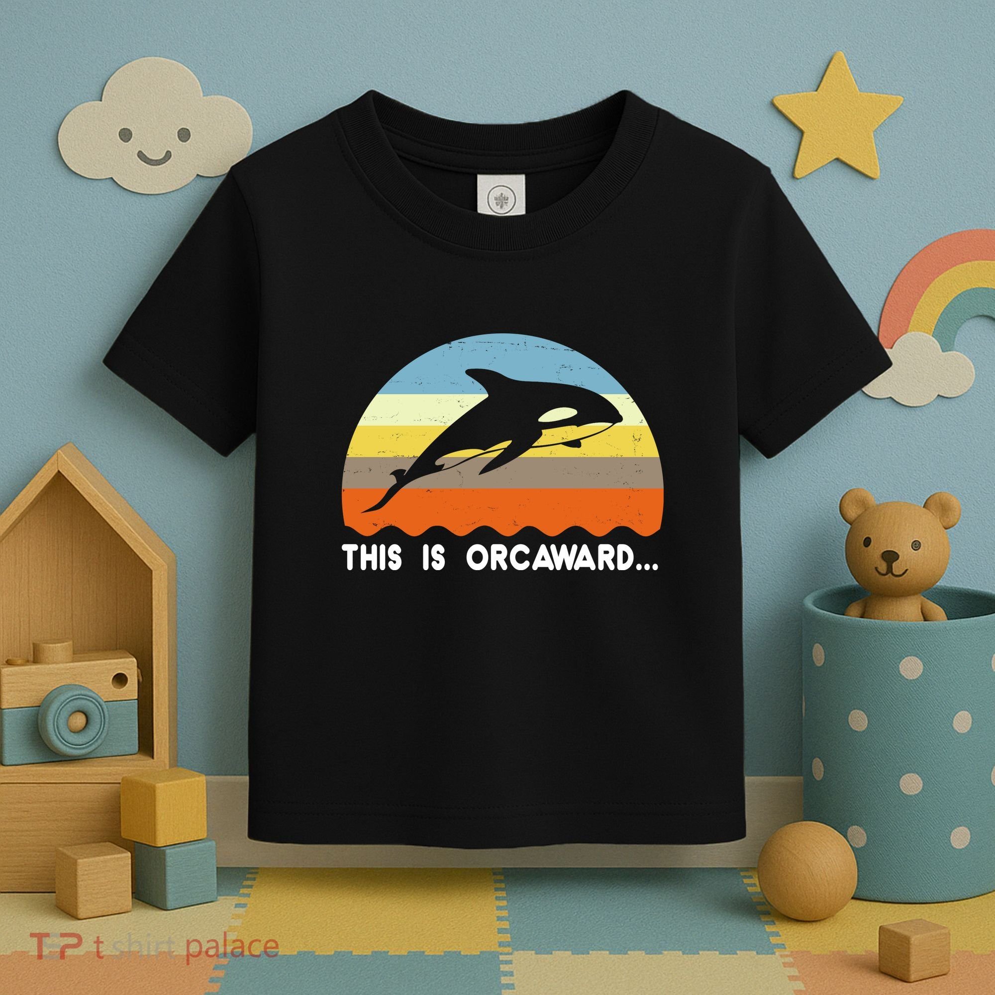 This Is Orcaward Funny Awkward Whale Sunset Toddler T-Shirt
