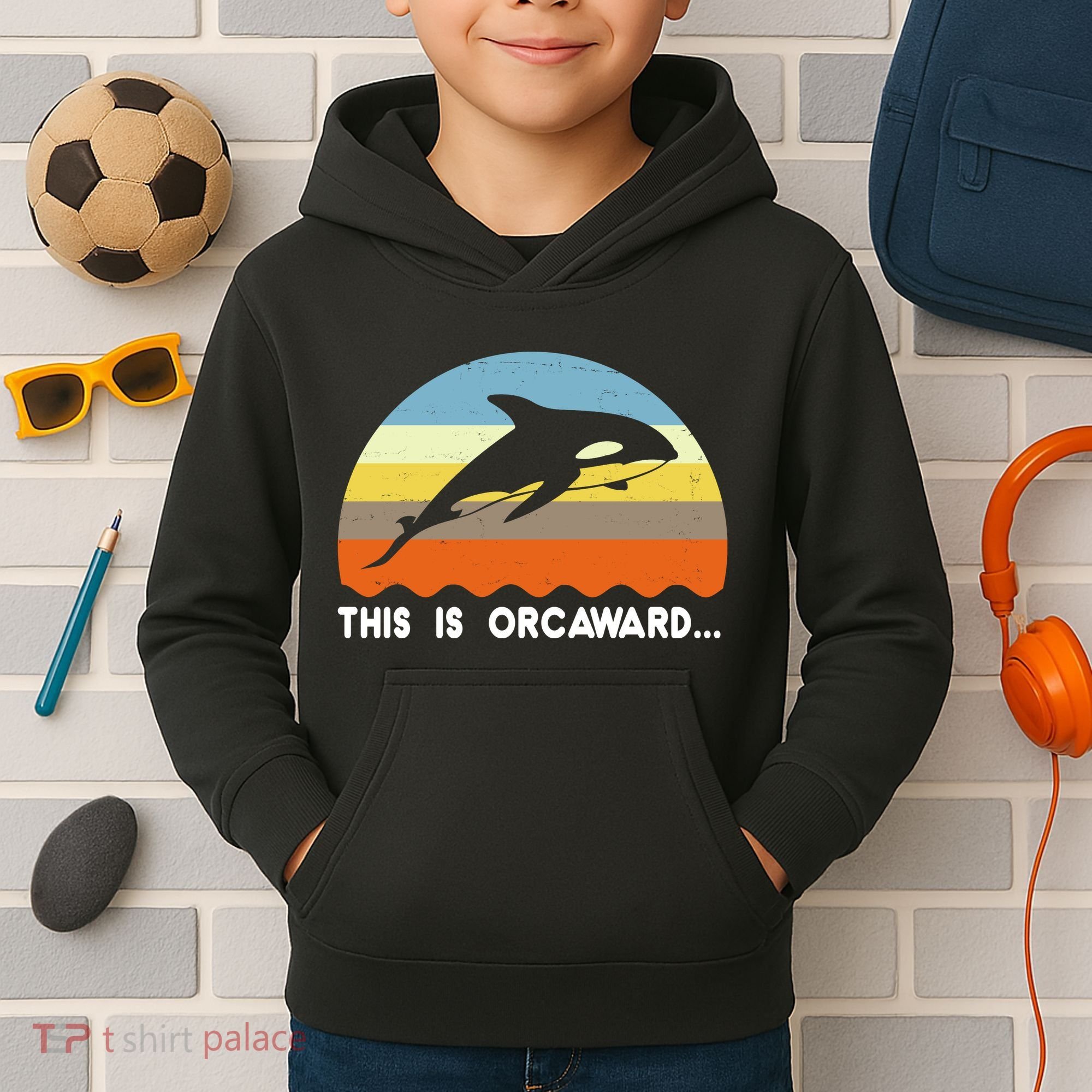 This Is Orcaward Funny Awkward Whale Sunset Kids Hoodie