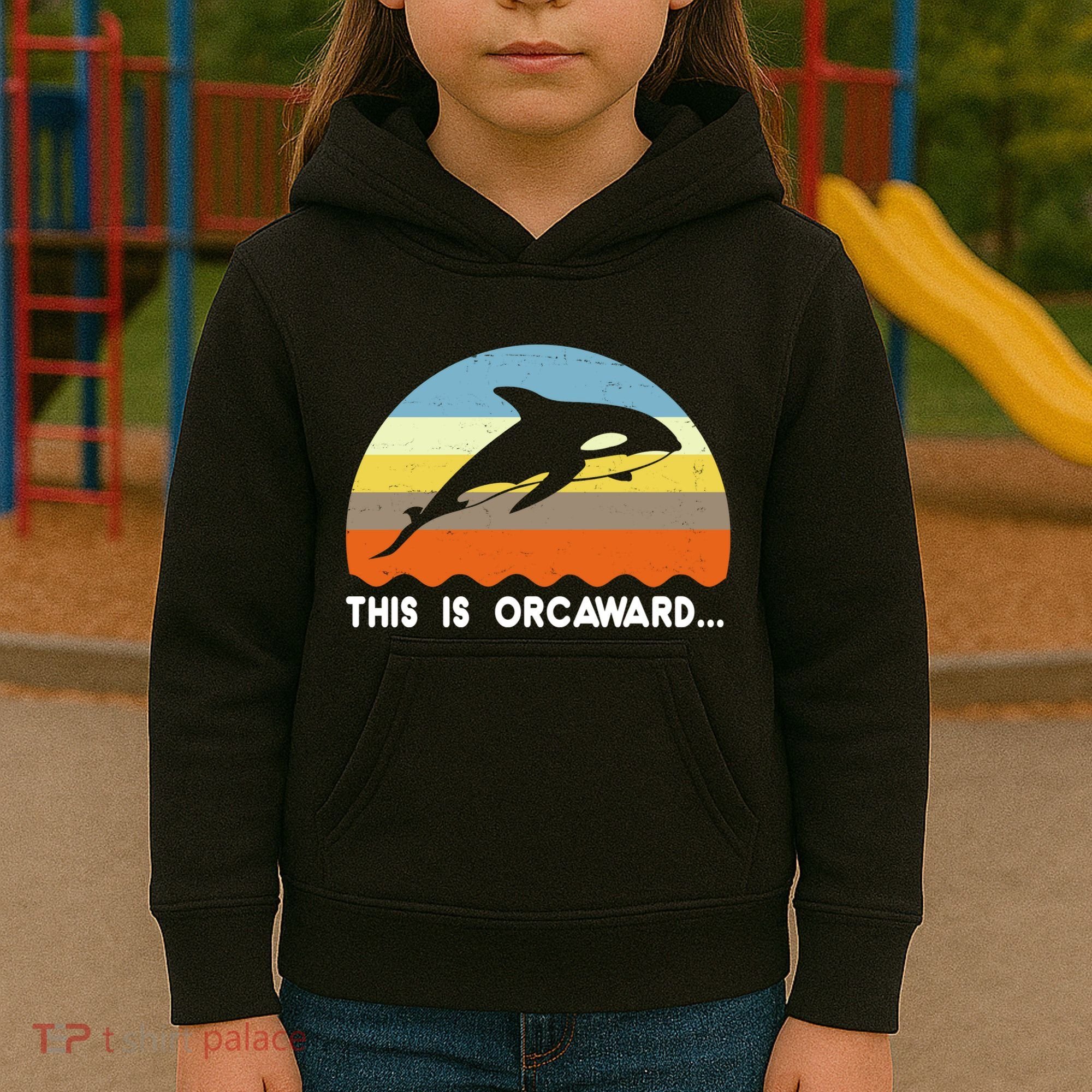 This Is Orcaward Funny Awkward Whale Sunset Kids Hoodie